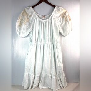 Knox Rose XL Tiered Embroidered Peasant Mini Dress in White